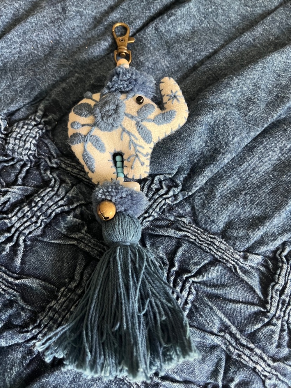 Blue Elephant Tassel Keychain Charm